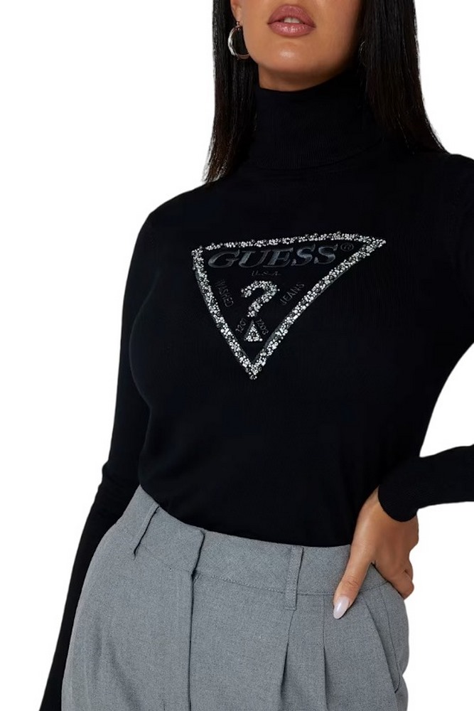 GUESS PIPER TRIANGLE LOGO ΜΠΛΟΥΖΑ ΠΛΕΚΤΗ ΓΥΝΑΙΚΕΙΑ BLACK