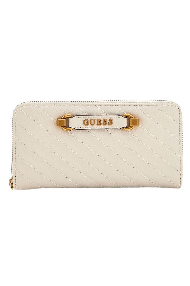 GUESS SELA SLG LARGE ZIP A ΠΟΡΤΟΦΟΛΙ  ΓΥΝΑΙΚΕΙΟ ECRU