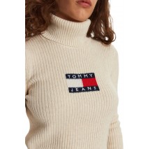 TOMMY JEANS MELANGE TRTLNCK FLAG SWEATER ΜΠΛΟΥΖΑ ΠΛΕΚΤΗ ΓΥΝΑΙΚΕΙΑ BEIGE