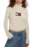 TOMMY JEANS MELANGE TRTLNCK FLAG SWEATER ΜΠΛΟΥΖΑ ΠΛΕΚΤΗ ΓΥΝΑΙΚΕΙΑ BEIGE