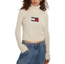 TOMMY JEANS MELANGE TRTLNCK FLAG SWEATER ΜΠΛΟΥΖΑ ΠΛΕΚΤΗ ΓΥΝΑΙΚΕΙΑ BEIGE