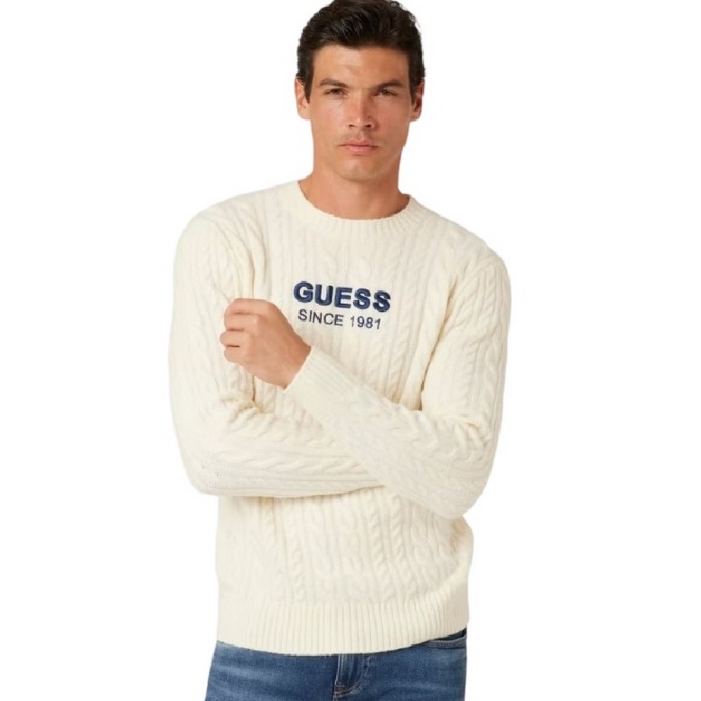 GUESS ELWYN CN CABLE SWTR ΜΠΛΟΥΖΑ ΑΝΔΡΙΚΗ OFF WHITE