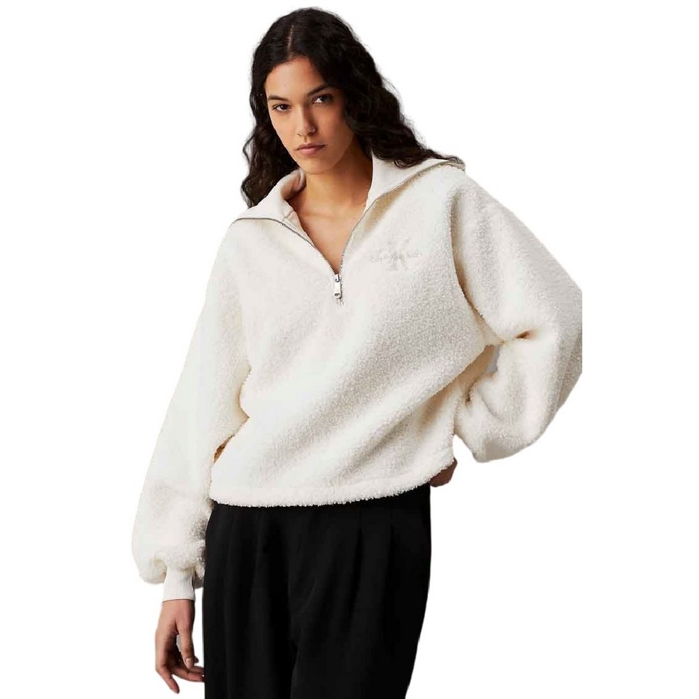 CALVIN KLEIN JEANS SHERPA HALF ZIP ΜΠΛΟΥΖΑ ΓΥΝΑΙΚΕΙΑ IVORY