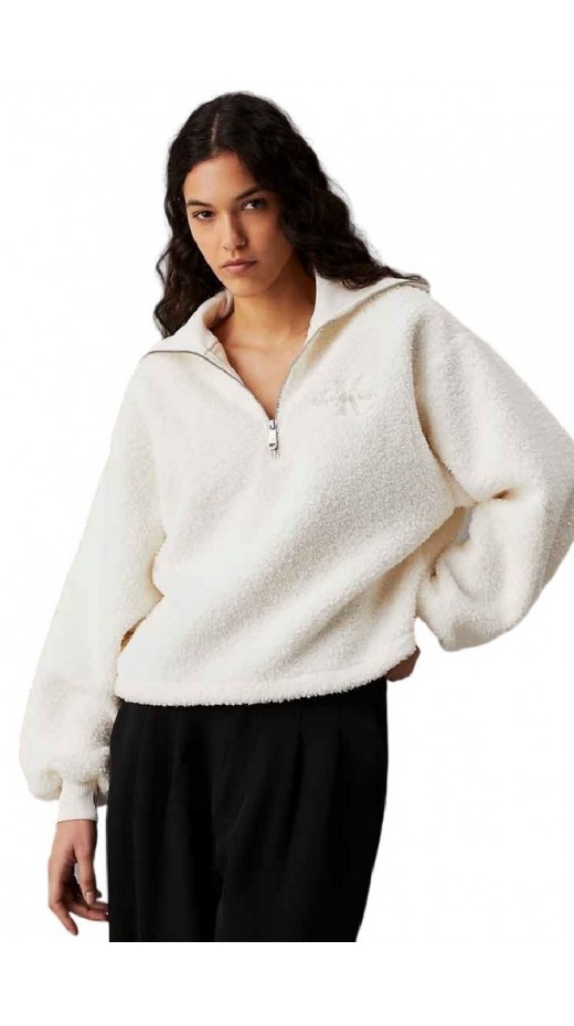 CALVIN KLEIN JEANS SHERPA HALF ZIP ΜΠΛΟΥΖΑ ΓΥΝΑΙΚΕΙΑ IVORY