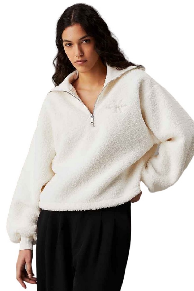 CALVIN KLEIN JEANS SHERPA HALF ZIP ΜΠΛΟΥΖΑ ΓΥΝΑΙΚΕΙΑ IVORY