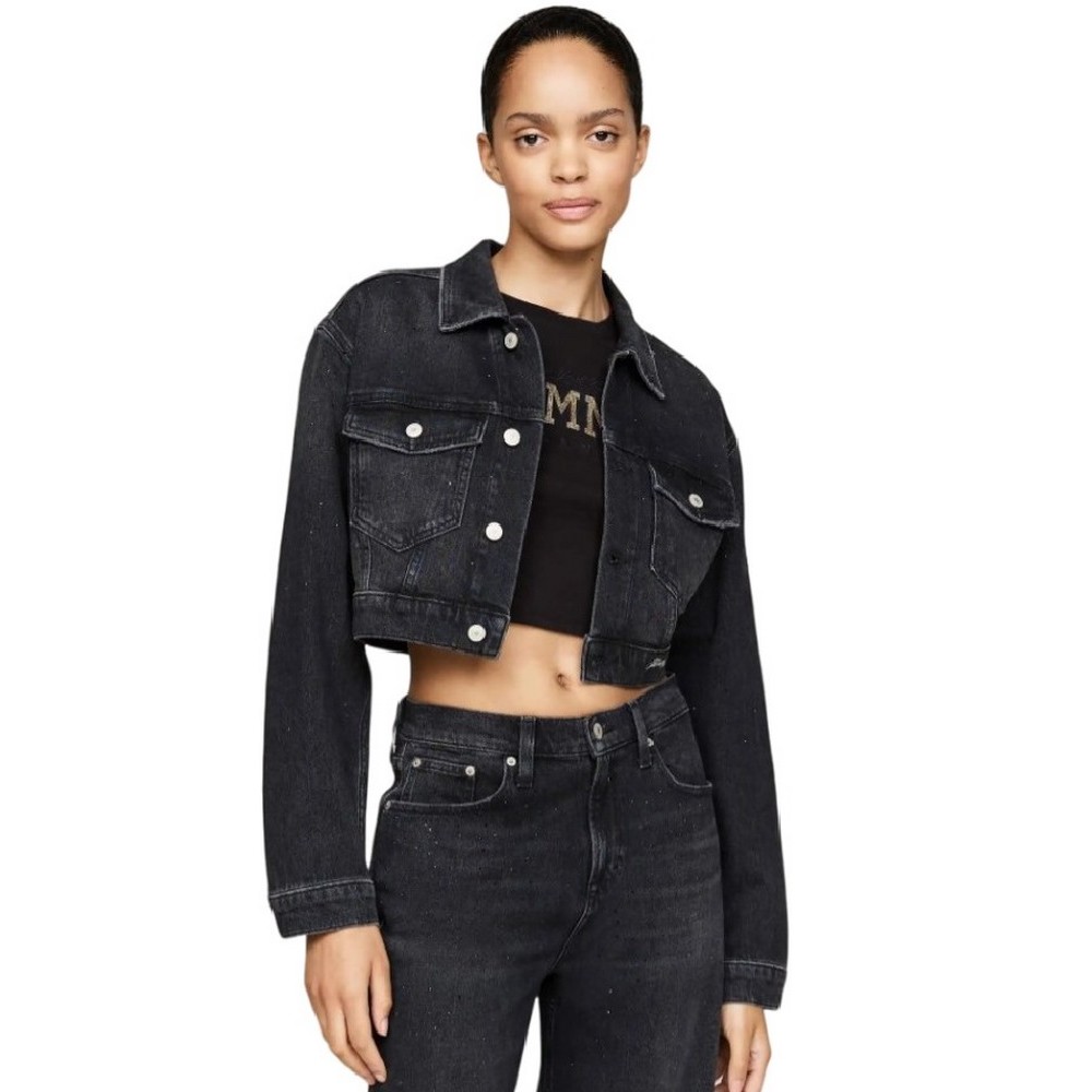 TOMMY JEANS BOXY FIT CROP JACKET DH6182 ΜΠΟΥΦΑΝ ΓΥΝΑΙΚΕΙΟ DENIM BLACK