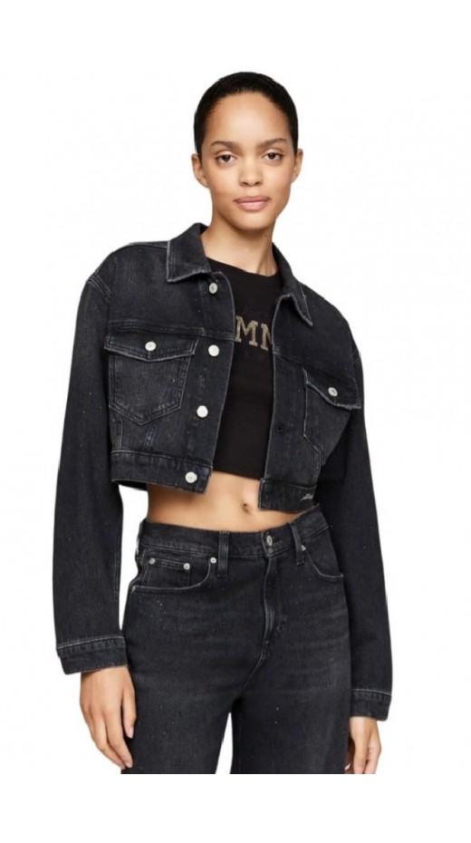 TOMMY JEANS BOXY FIT CROP JACKET DH6182 ΜΠΟΥΦΑΝ ΓΥΝΑΙΚΕΙΟ DENIM BLACK