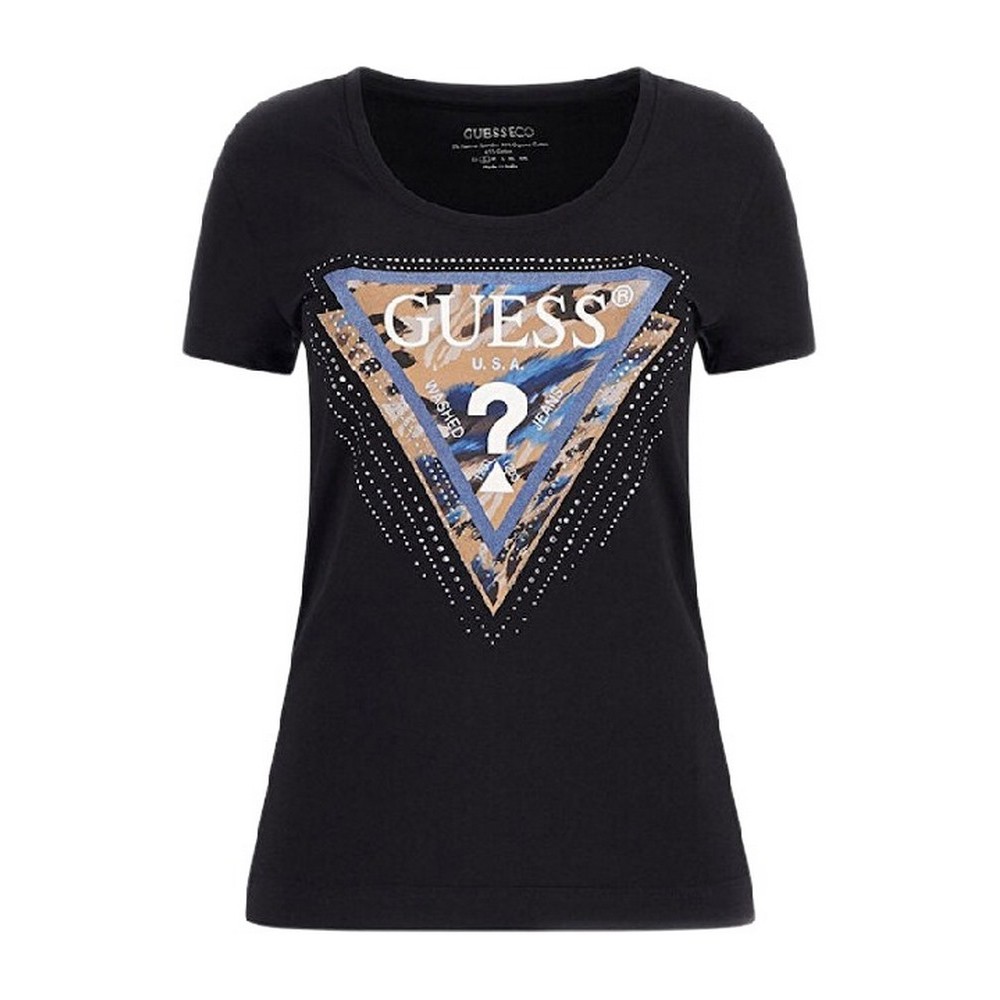 GUESS CN LEO TRIANGLE TEE T-SHIRT ΜΠΛΟΥΖΑ ΓΥΝΑΙΚΕΙΑ BLACK