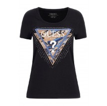 GUESS CN LEO TRIANGLE TEE T-SHIRT ΜΠΛΟΥΖΑ ΓΥΝΑΙΚΕΙΑ BLACK