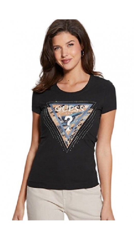 GUESS CN LEO TRIANGLE TEE T-SHIRT ΜΠΛΟΥΖΑ ΓΥΝΑΙΚΕΙΑ BLACK