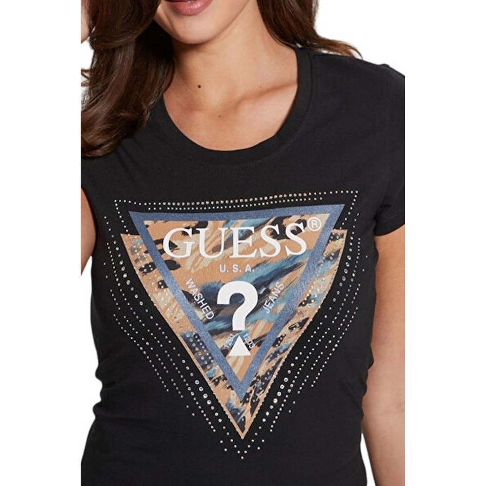 GUESS CN LEO TRIANGLE TEE T-SHIRT ΜΠΛΟΥΖΑ ΓΥΝΑΙΚΕΙΑ BLACK